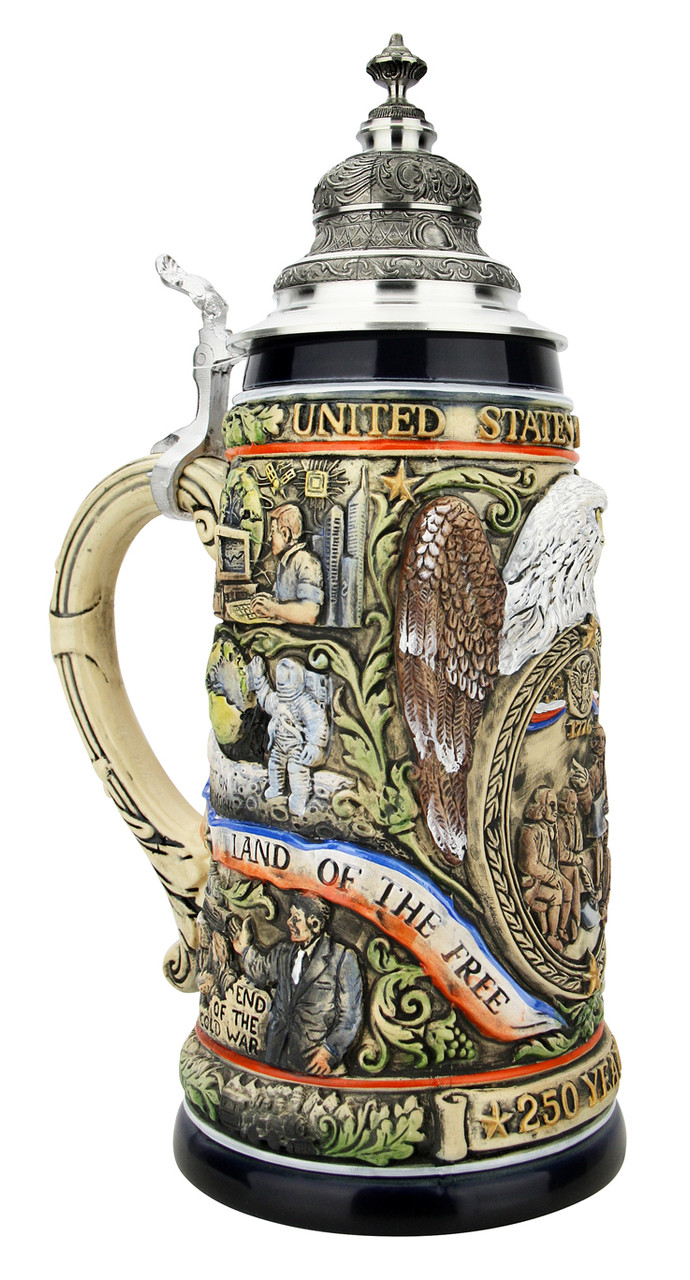 250th USA Anniversary Commemorative Beer Stein with Pewter Facon Baroque Style Lid