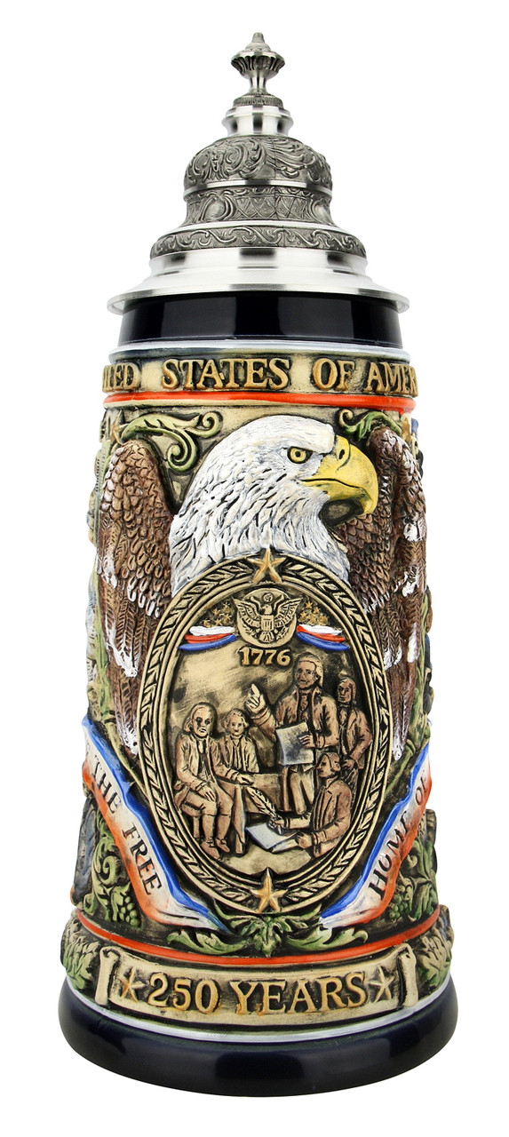 250th USA Anniversary Commemorative Beer Stein with Pewter Facon Baroque Style Lid