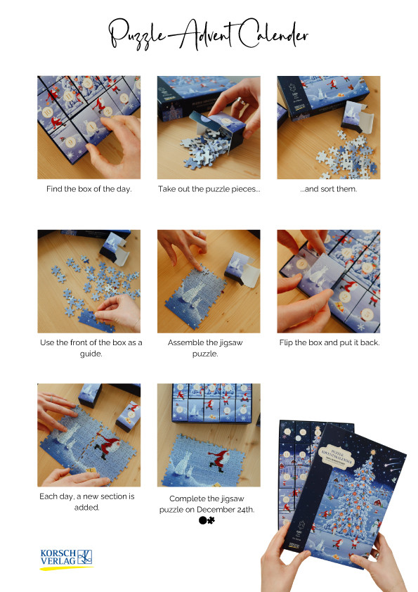 Step by Step on how the Puzzle Advent Calendar works (shown with Nisse motif)