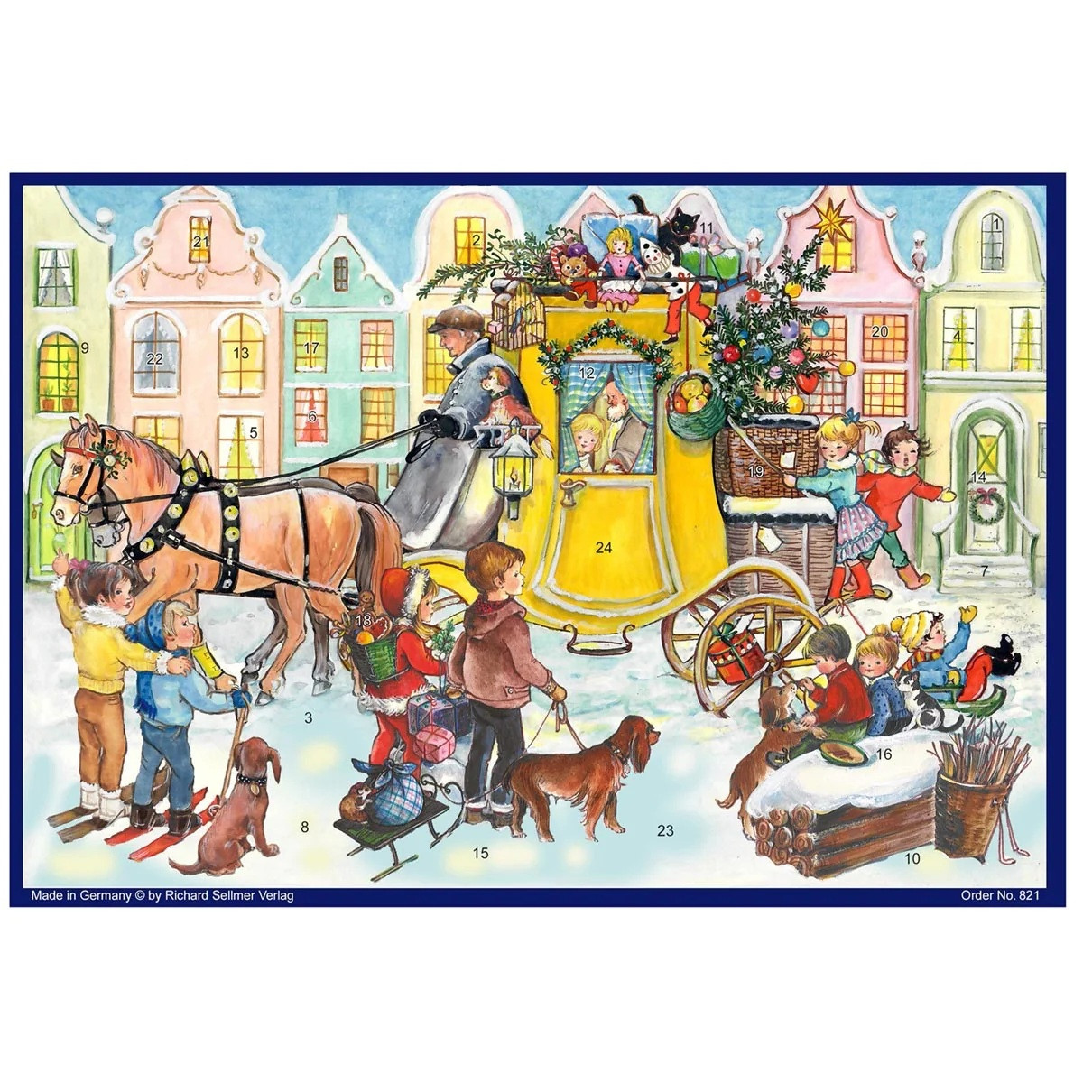 A Stagecoach Full of Gifts 1960s Reproduction German Advent Calendar 