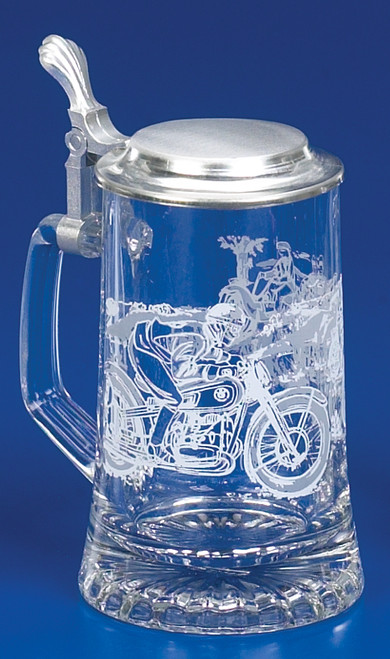 Authentic German Beer Glass with Motorcycle Engravings