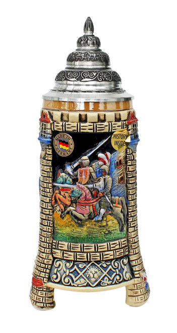Medieval Tower Beer Stein with Pewter Lid