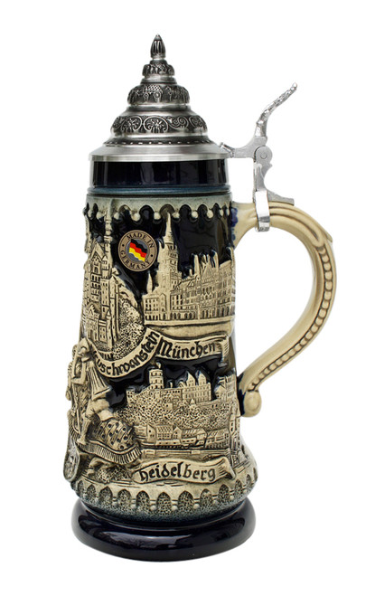 Deutschland Germany Jousting Knights Beer Stein Cobalt