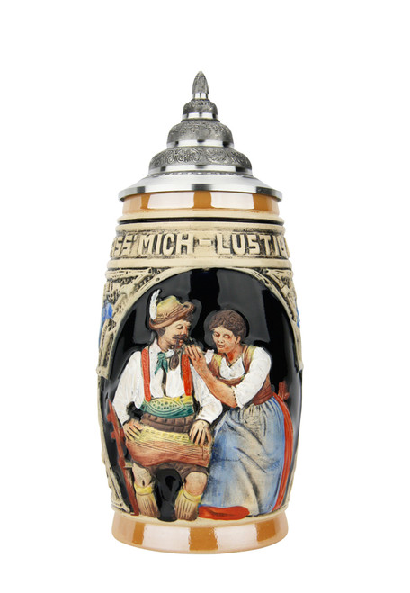 Authentic German Ceramic Beer Stein with Pewter Lid