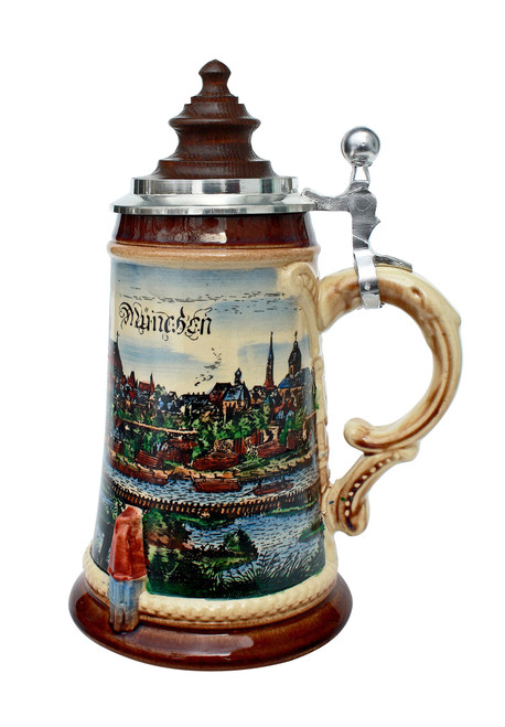 Old Munich Beer Stein with Wood Lid