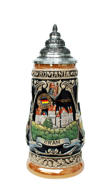 .25 Liter Beer Stein with Romanian Bran Castle with 24K Gold Accents
