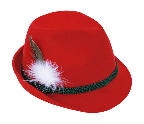 Red Tyrolean Hat with Feather