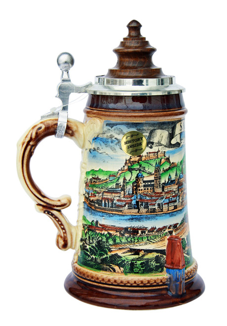 Old Rothenburg Beer Stein with Wood Lid - GermanSteins.com