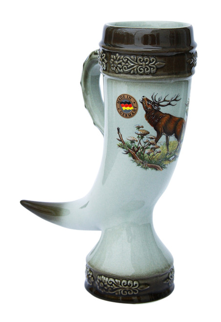 Half Liter Ceramic Drinking Horn with Elk Motif, Hand Made in Germany