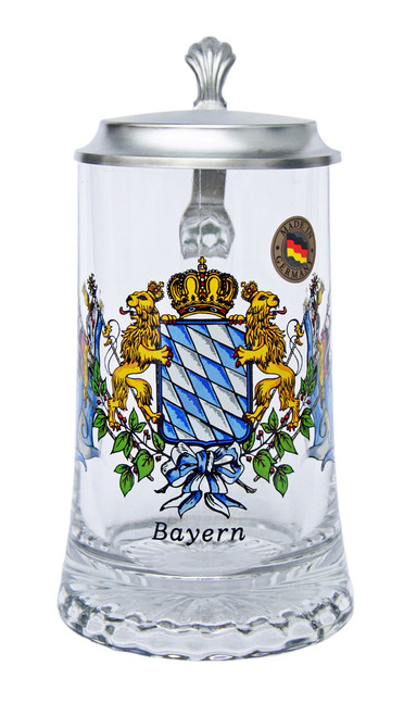 Collectible German Glass Beer Stein with Pewter Lid