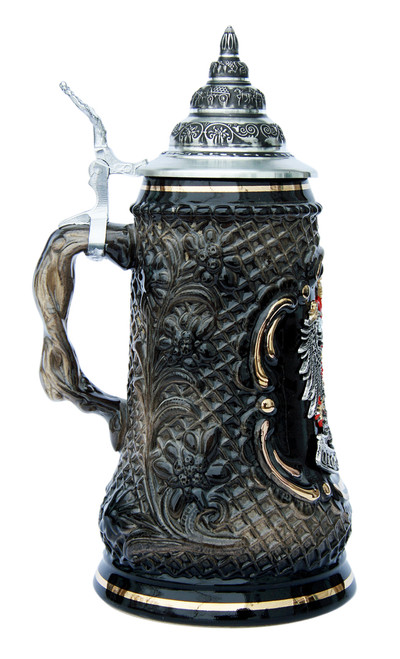 Old German Pewter Coat of Arms Black Lozenge Beer Stein