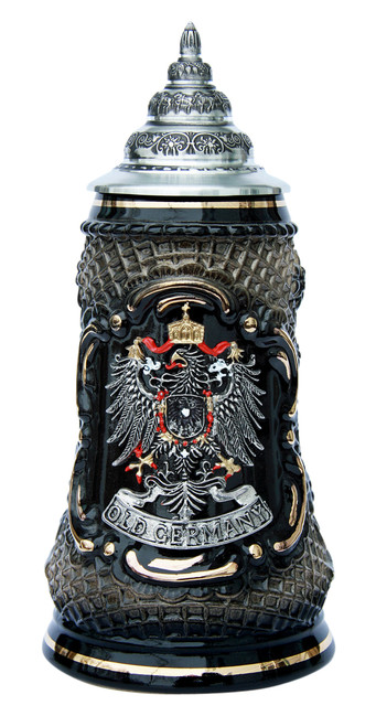 Old German Pewter Coat of Arms Black Lozenge Beer Stein