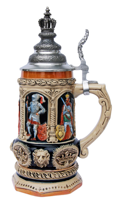 Medieval Holy Roman Emperor Beer Stein with Crown Lid
