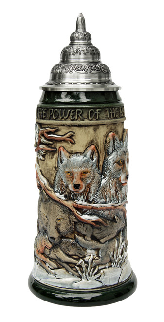Power of the Pack Wolf Beer Stein Cobalt with Wolf Lid