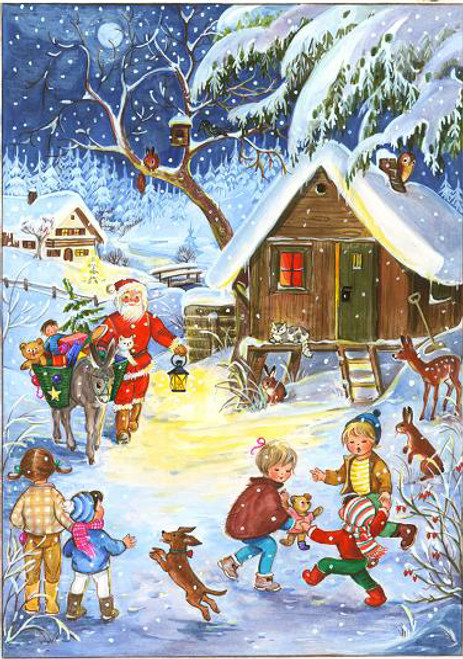 Mountain Village Scene with Santa German Advent Calendar