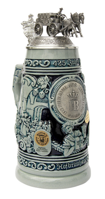 Check out the ornate lid on this cobalt beer stein