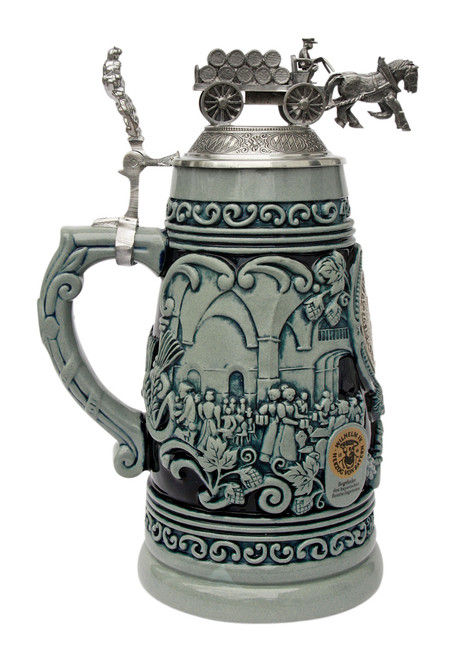 1 liter authentic cobalt german stein with pewter lid