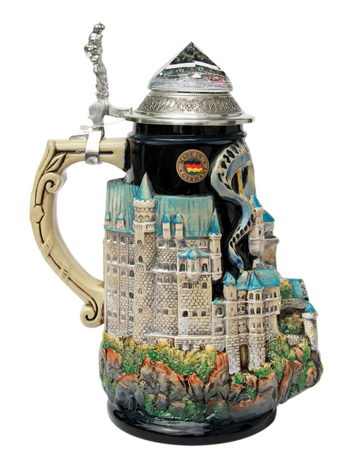 Neuschwanstein Castle 3D Beer Stein with Faceted Crystal Lid