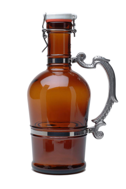 Two Liter Glass Beer Growler with Fancy Aluminum Handle Made in Germany