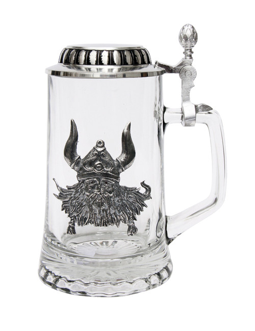 Authentic German Beer Glass with Pewter Viking