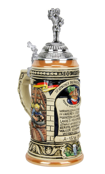 Handmade ceramic beer stein with pewter lid