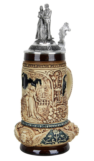 Antique Style German Beer Stein with Pewter Lid