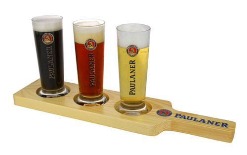 Paulaner paddle shown with beer 