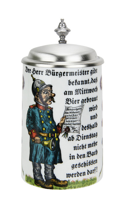 Reinheitsgebot collectible porcelain beer stein with lid