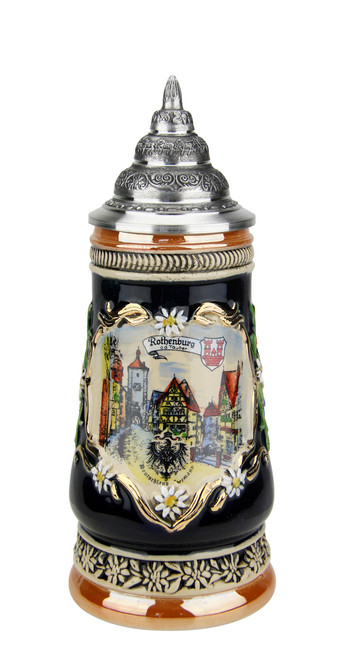 Hand=Painted German Stein of Rothenburg in Gilded Heart
