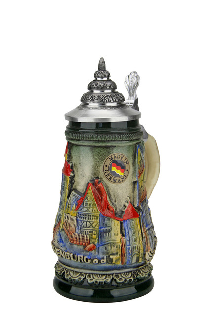 Hand-Painted Mini German Stein with Pointed Pewter Lid