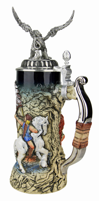 Griffin Beer Stein with 3D Griffin Pewter Lid