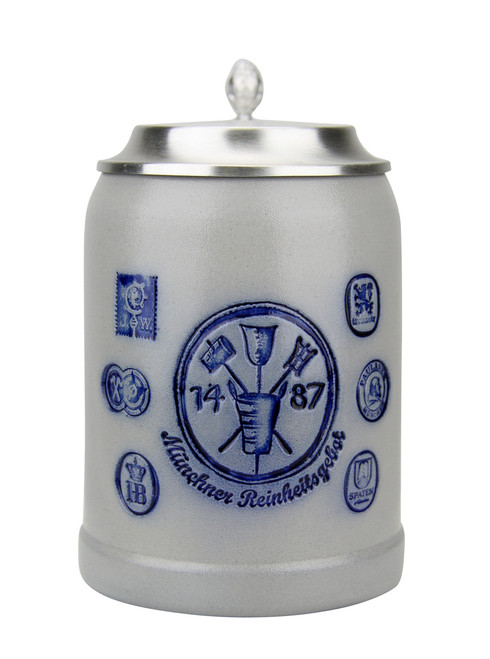 Munich Purity Law 1487 0.5 Liter Salt Glaze Stoneware Beer Stein