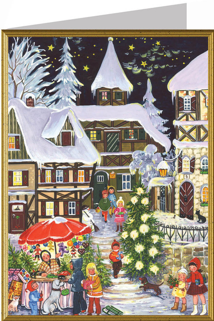 German Village with Christmas Tree Christmas Card