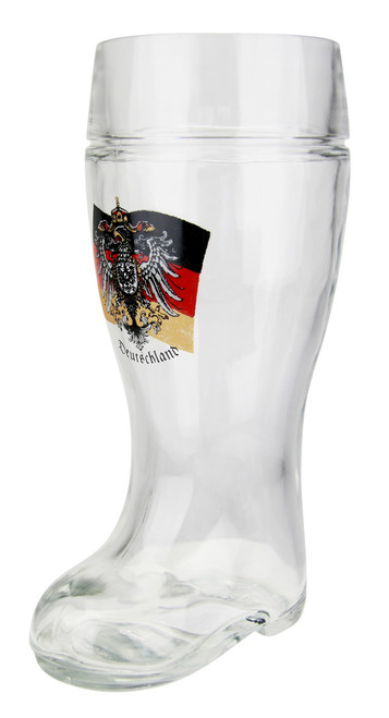 German Eagle Flag Crest Glass Beer Boot 1 Liter