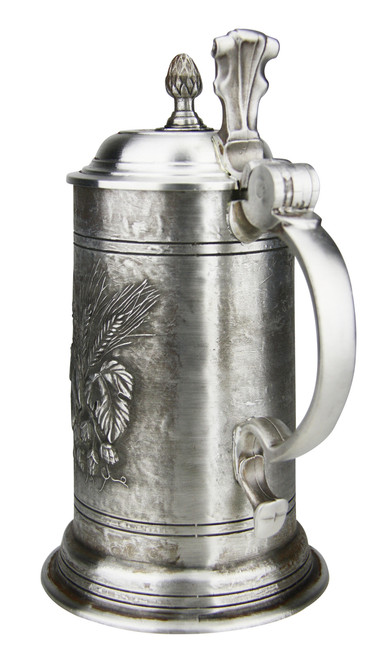 Brewers Harvest Hops and Barley Antique Style Pewter Beer Stein