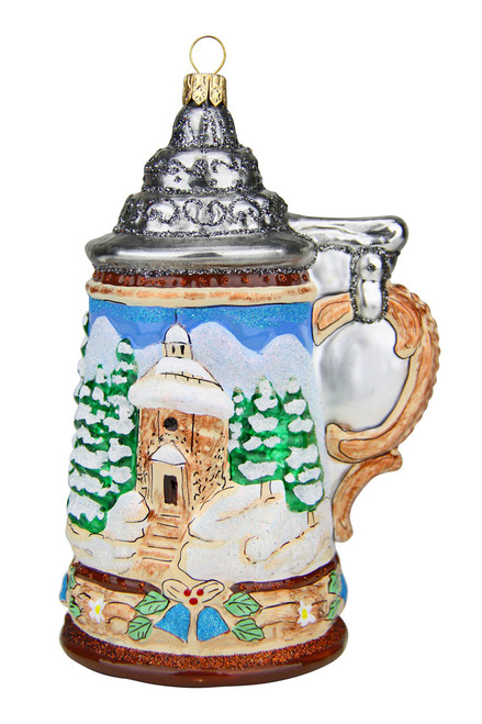 Alpine Santa and Silent Night Chapel Glass Christmas Ornament