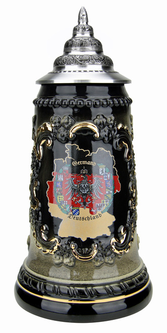 Deutschland Map Black Glaze Beer Stein