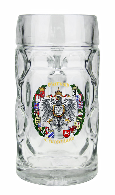 Dimpled Glass Beer Mug with 16 State Crests of Germany