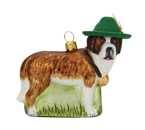 St Bernard Dog Glass Christmas Ornament