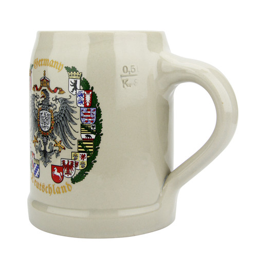 German Eagle and Crests Stoneware Beer Mug 0.5 Liter