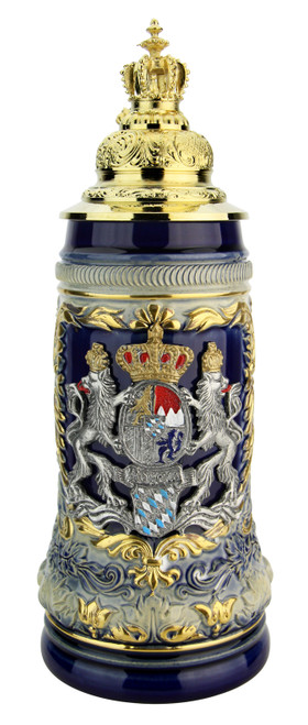 Bavaria Lion Crest Beer Stein with Gilded Royal Crown Lid