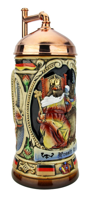 King Gambrinus Brewers Prosit Beer Stein | Copper Kettle Lid