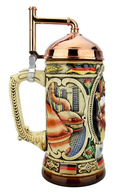 King Gambrinus Brewers Prosit Beer Stein | Copper Kettle Lid