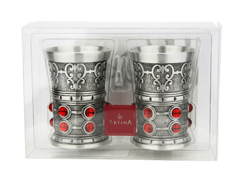 Pewter Rubin Swarovski Shot Cup 1.5oz | Set of 2