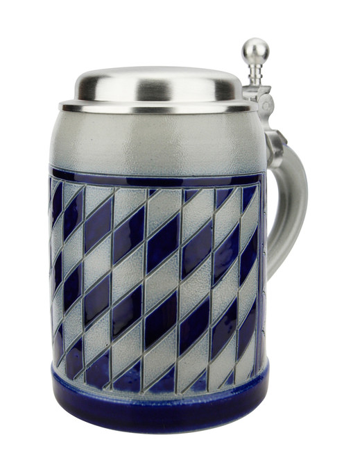 Bavarian Pattern 0.5 Liter Salt Glaze Stoneware Beer Stein