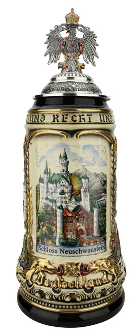 Neuschwanstein Castle German Beer Stein with Eagle Lid