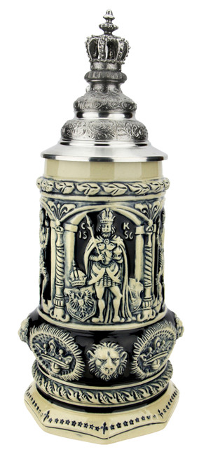 Medieval Holy Roman Emperor Beer Stein Cobalt with Crown Lid