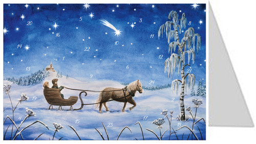 Silent Snowy Night Sleigh Ride German Advent Calendar Christmas Card 