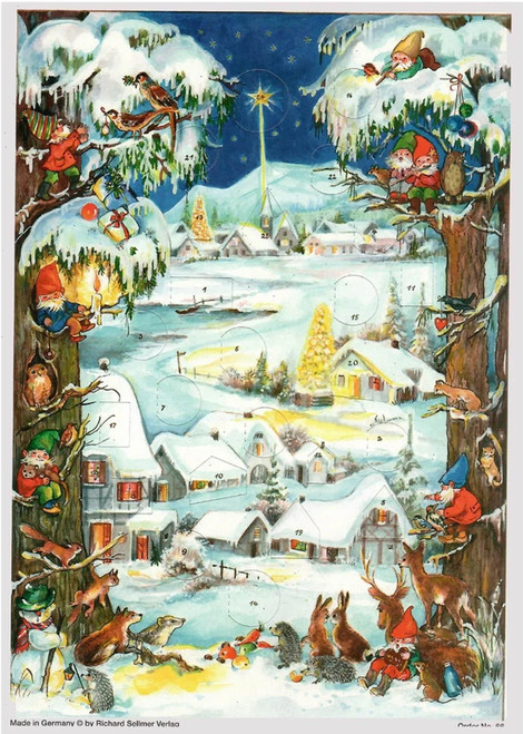 Winter Village with Gnomes German Paper Advent Calendar 