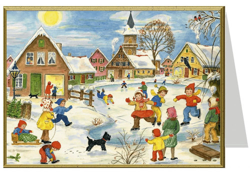 Children Play in Winter German Christmas Card